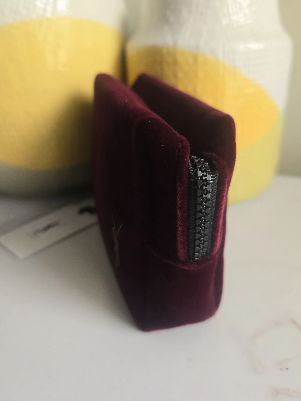 NWT Yves Saint Laurent Beauty Burgundy Velvet Toiletry Pouch
